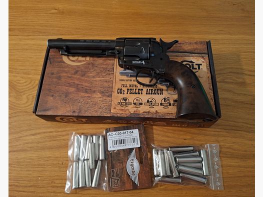 Colt Single Action Army (SAA) Co2 4,5 mm Diabolo canna rigata ricarica realistica con 22 cartucce finitura antica