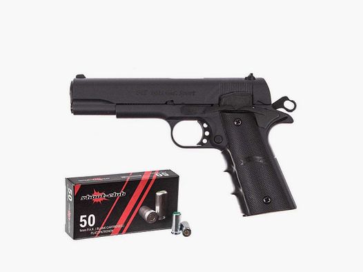 Cuno Melcher ME1911 pistolet à blanc bleui + cartouches à blanc