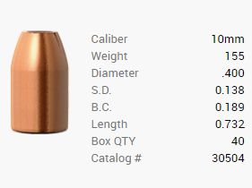 Balle Barnes 10mm/.400 155GR M/LE Tac-XP Pistol FB 40 pièces