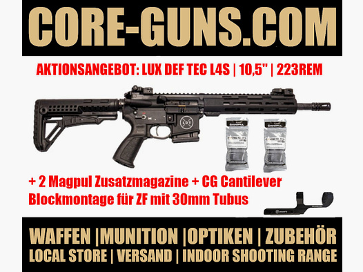 Lux Def Tec LDT L4s AR15 Selbstladebüchse 10,5" Kaliber 223Rem AKTION inkl. 2 Magpul Zusatzmagazinen und CG Cantilever Blockmontage UVP: 1775€