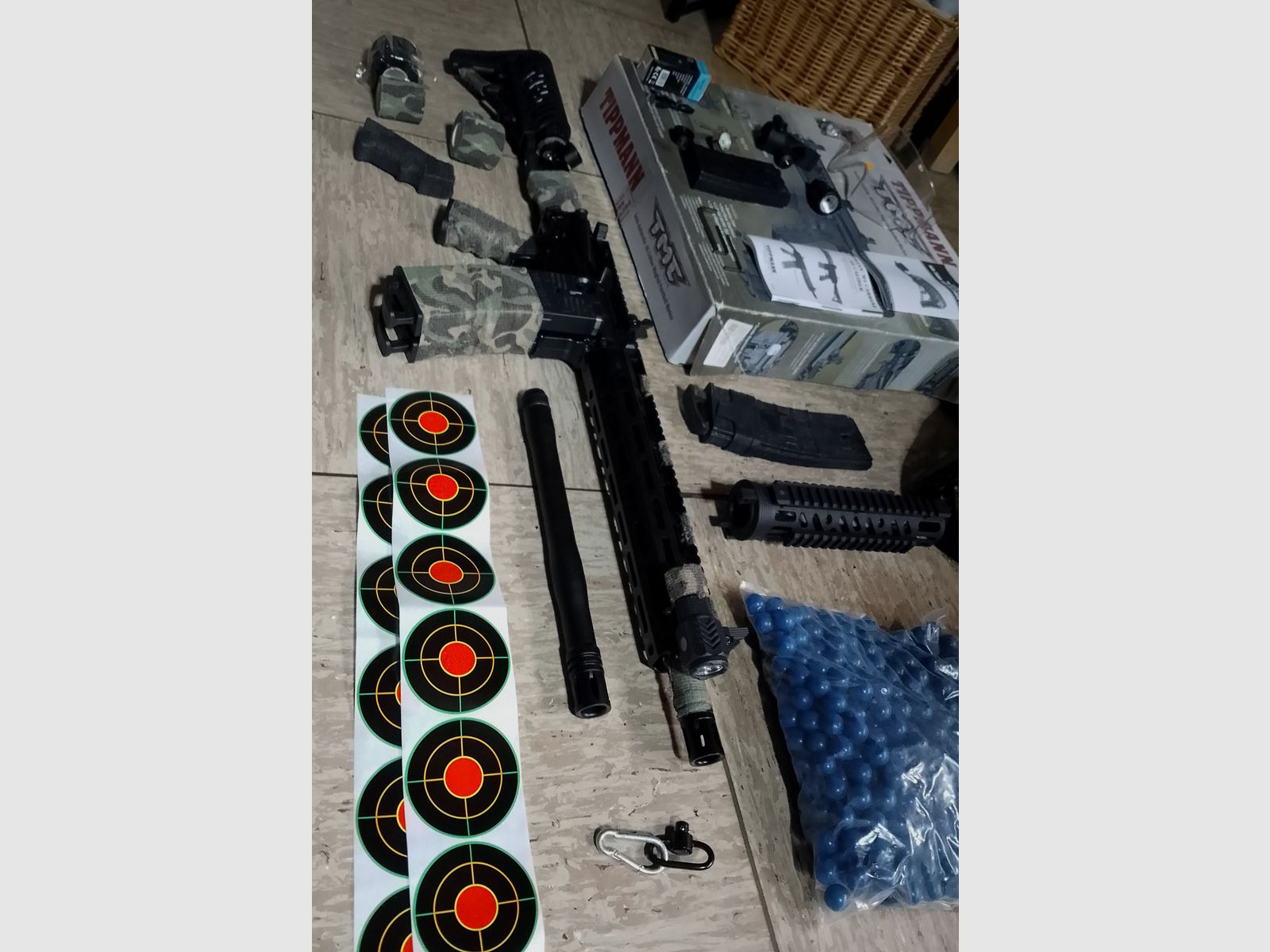 Tippmann Tmc Elite Markierer .68 Zubehör Tuning Lauf 1000 stk. Paintballs Cal 68 Set LED Lampe 3 Magazine Maske Ovp 
