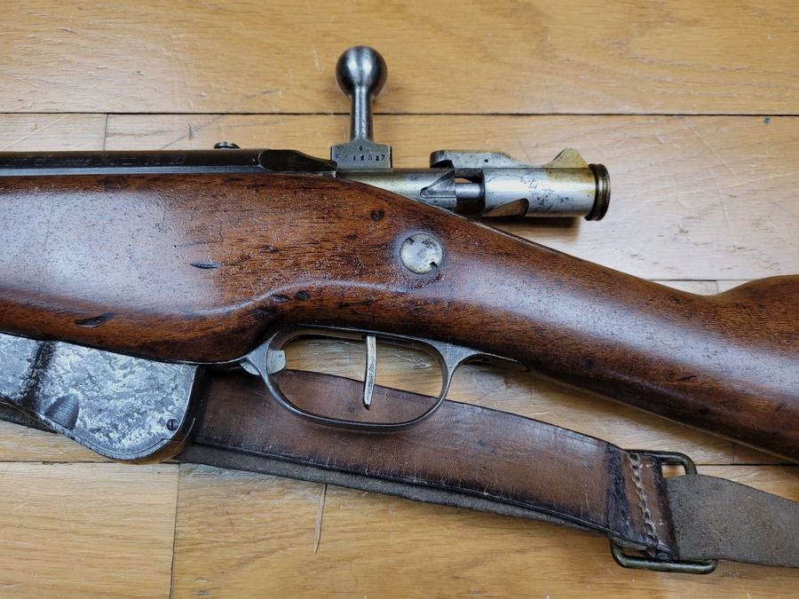 Bon fusil Berthier – 07/15 Mod. 1916 – Arme en 5 coups – cal. 8×51 Lebel – Pontet, culasse mobile et canon au numéro – Très beau canon – bretelle – 2 clips – TBE, image 13 sur 24
