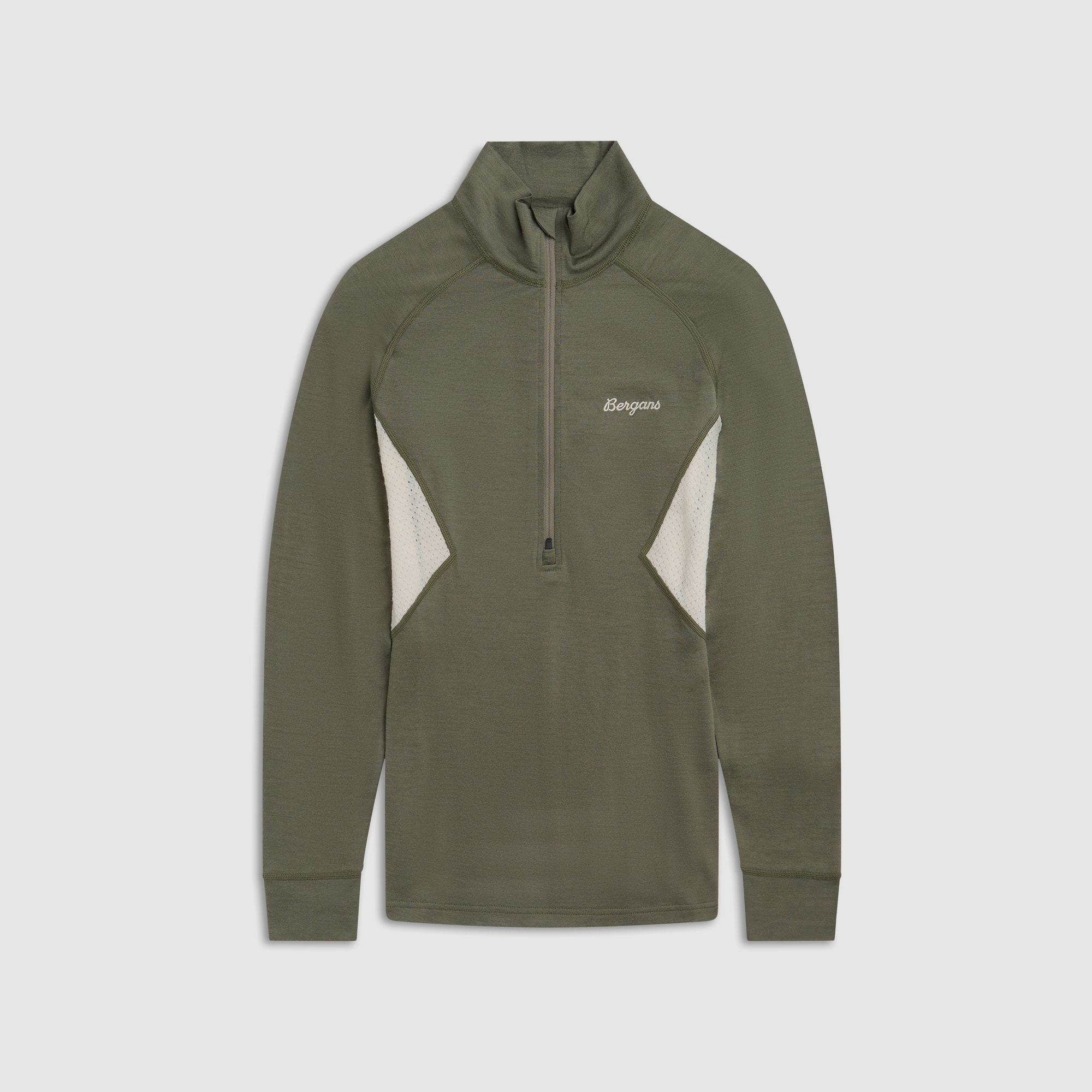 Bergans Inner:Pure Merino Half-Zip Thermoshirt Women Green Mud/Cream XS