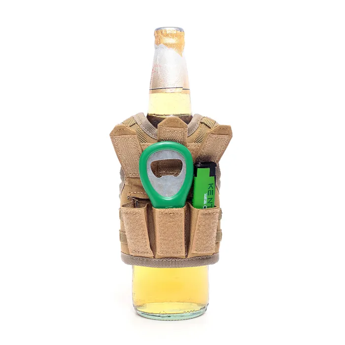 Mini giubbotto tattico con tasche frontali per bottiglia di birra / bottiglia di vino / thermos - Sabbia