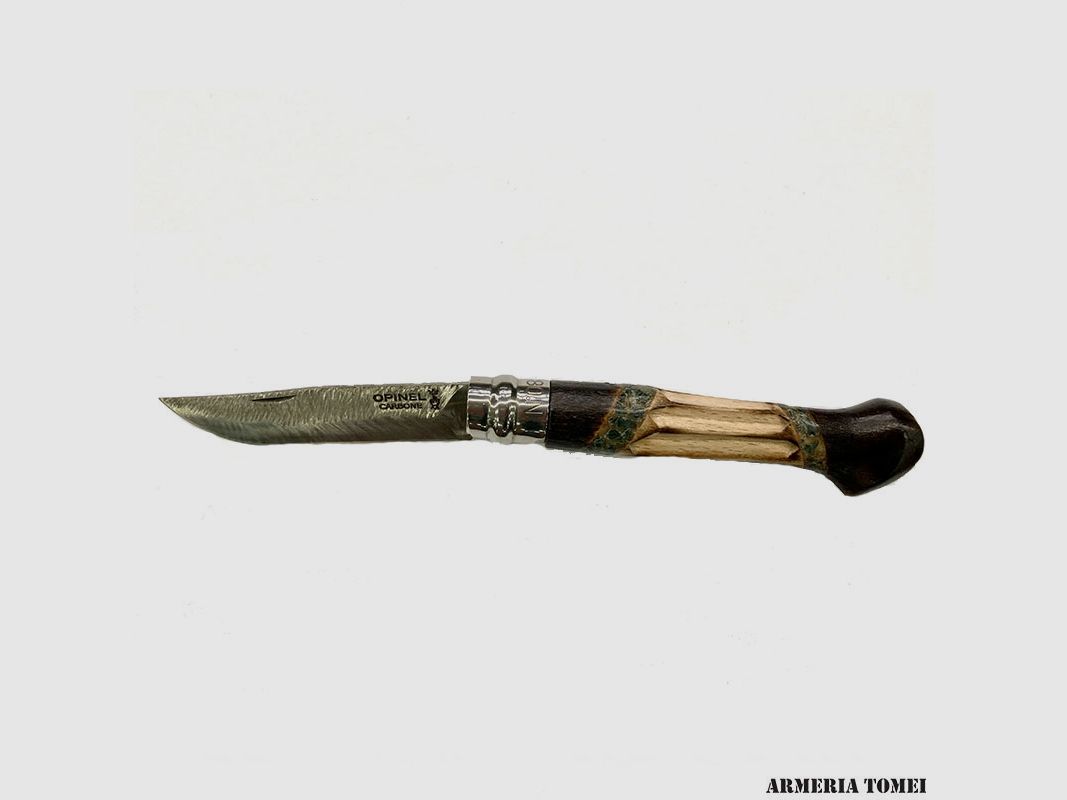 KNIFE – OPINEL – N.8 CARBON WITH DESIGN – CARVED – HANDMADE