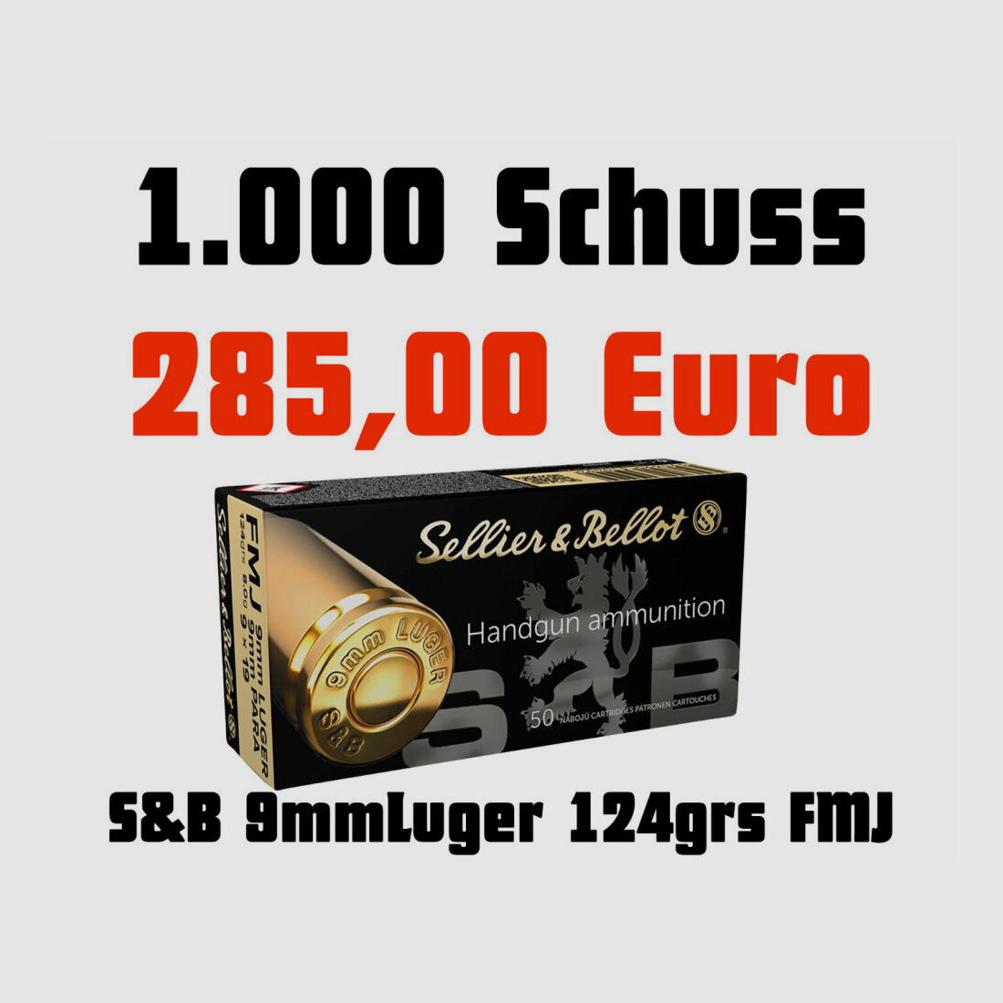Sellier&Bellot Munition Sellier & Bellot 9mmLuger FMJ 124grains / 8,0g 1.000 Schuss (20x 50Schuss)