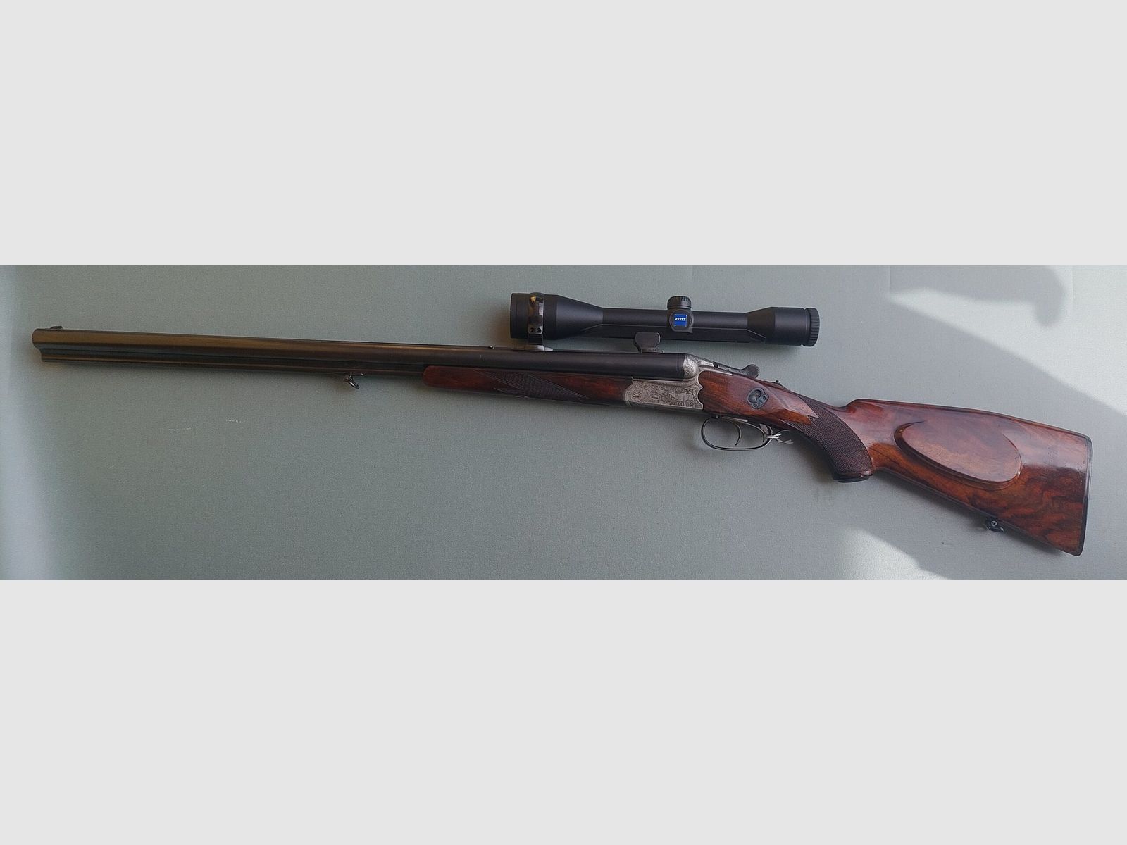 B 5 DRILLING SIMONS MOD. LUSSO KAL. 12-12-7X65R MIT SCHWEINEFUSS-MONTAGE UND ZEISS 6X42 OPTIK, Bild 6 von 8