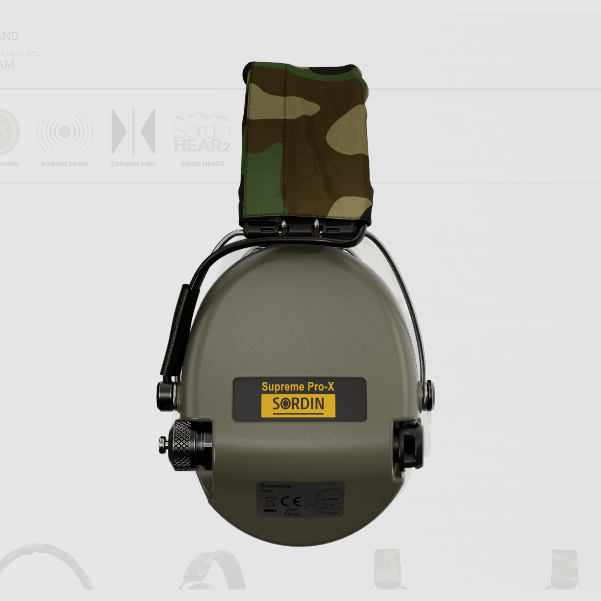 Sordin 75302-X-S Electronic Hearing Protection Supreme Pro X Headband Green Camo