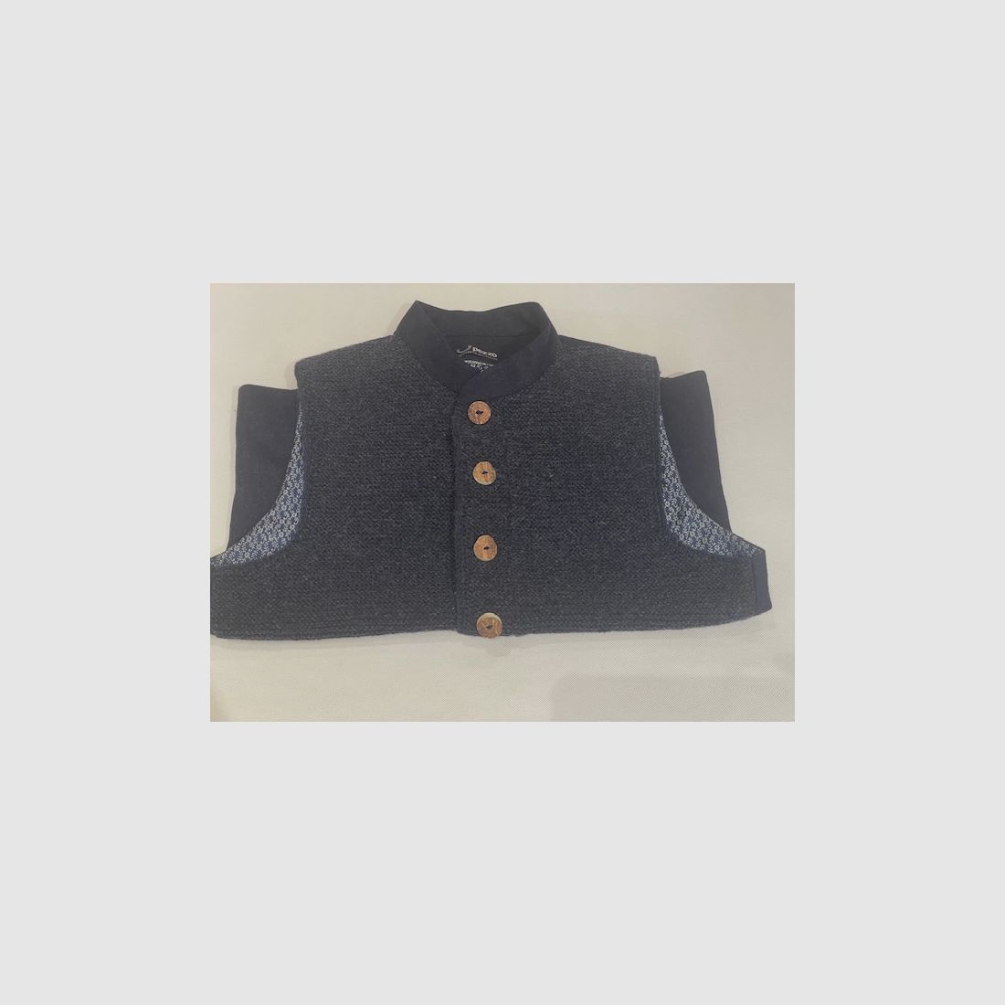 Pièce de gilet en laine de mouton avec col en loden et dos en loden pour hommes tricoté à la main en bleu, image 3 sur 3
