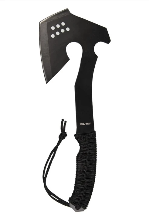 Accetta da sopravvivenza in acciaio con paracord, nera, Mil-Tec