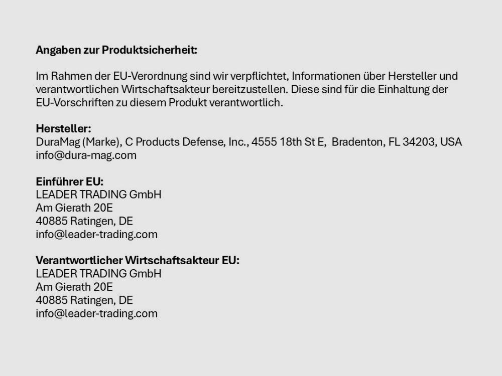 Duramag AR-15 9mm: Revista Duramag de 10 disparos 9mmLuger de acero, por ejemplo, para Oberland Arms OA-15 PR M9 o similar.