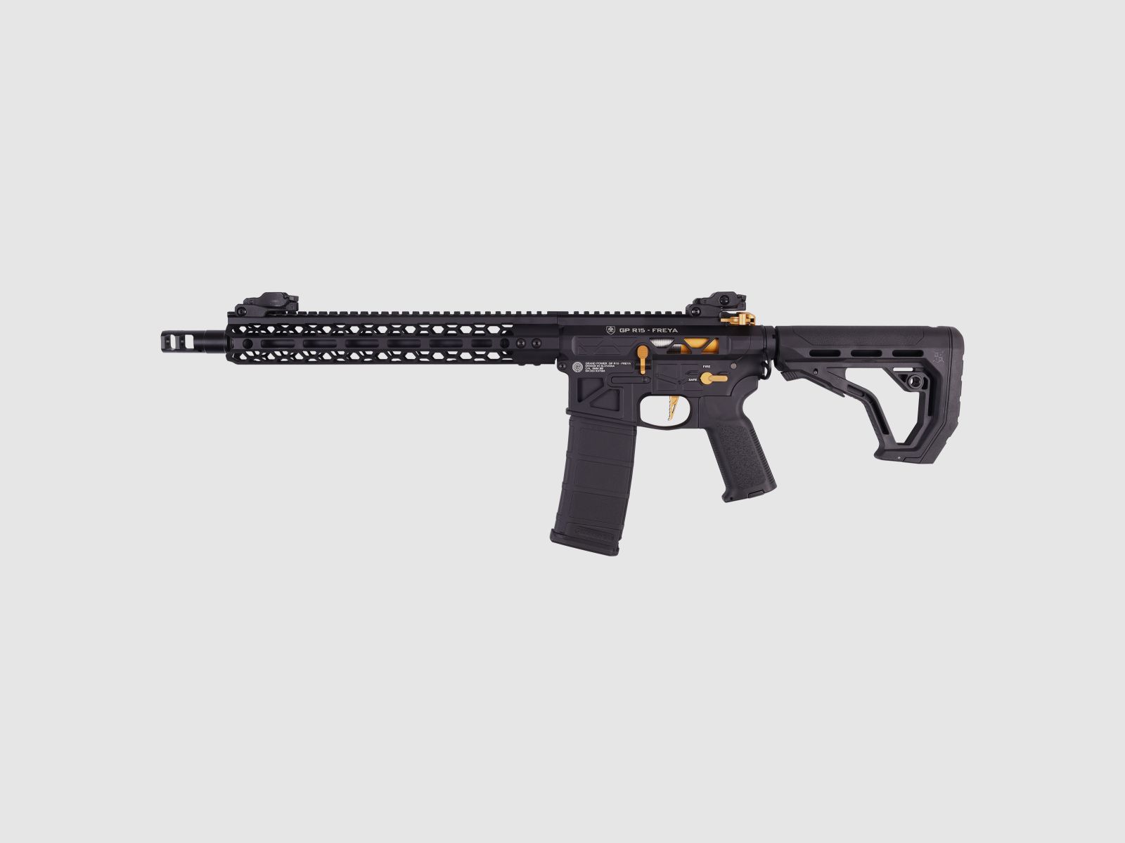 GP R15 FREYA HEXAGON Skeleton 12,5" gen.2 M-LOK Czarny/Złoty S-AEG Wolny od 18 lat -F- | Delta Armory