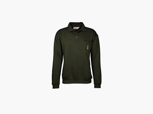 Hubertus Sweatshirt mit Polokragen Motiv Bock M