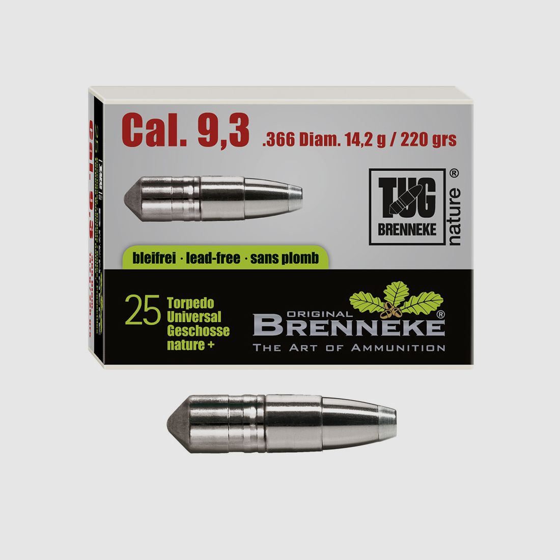 Balle Brenneke 9,3mm (.366) TUG nature 14,2g / 220grs 25 pièces