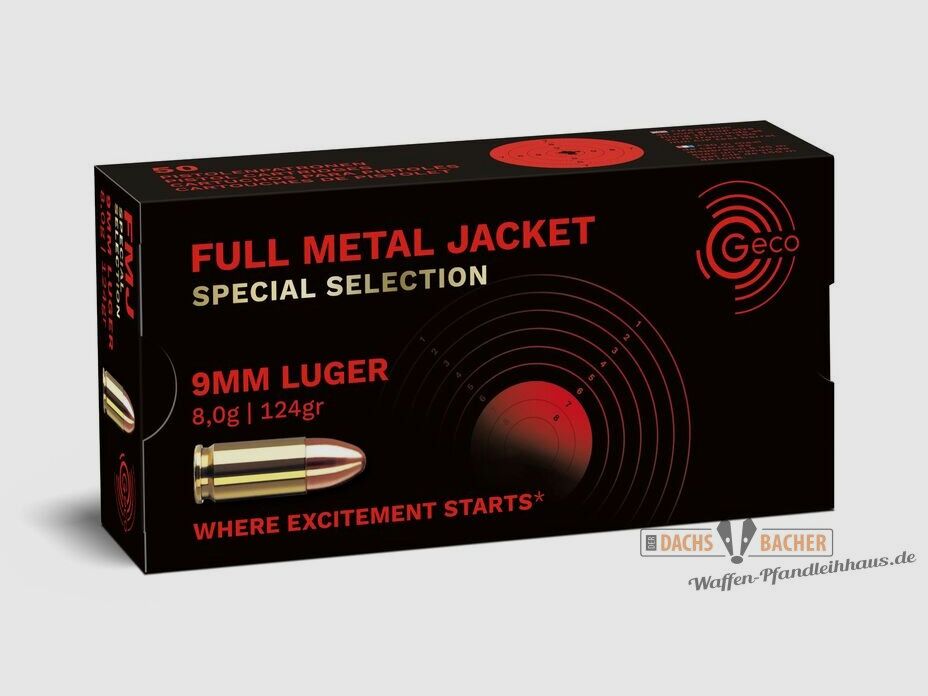 GECO 9 mm Luger FMJ Special Selection Full Metal Jacket 8,0g/124gr 50 cartouches