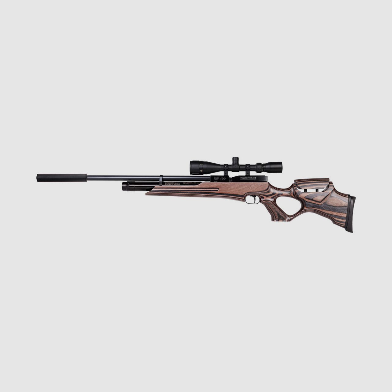 Pressluftgewehr Weihrauch HW 100 T F.S.B. verstellbarer Schichtholzlochschaft SchalldĂ¤mpfer Laufmantel Kaliber 4,5 mm (P18)