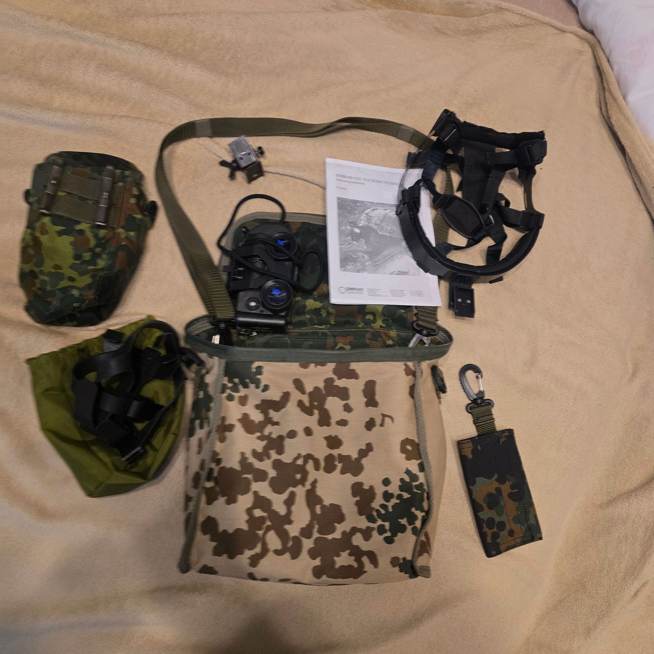 Nachtzichtapparaat restlichtversterker met helmbevestiging en draagkap, dus om te dragen zonder helm