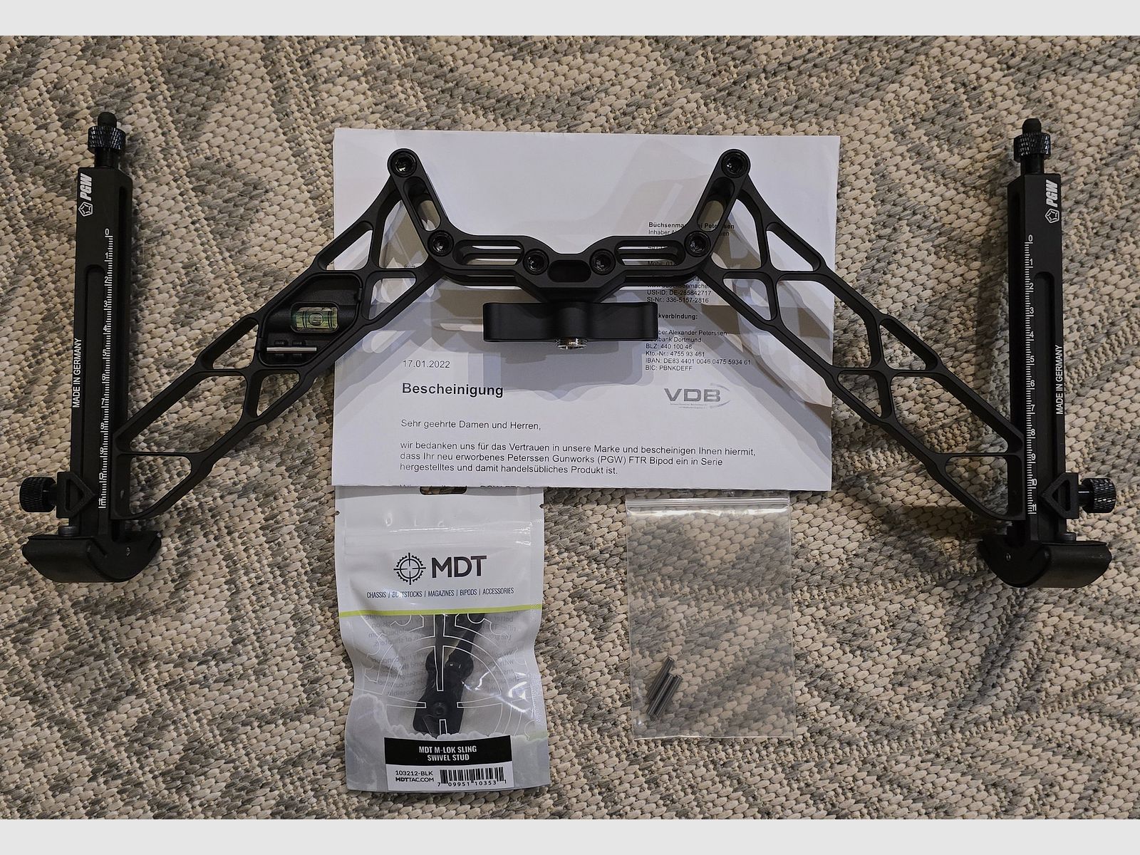 Peterssen Gunworks (PGW) bipod FTR, as new including MDT. MLOK adapter