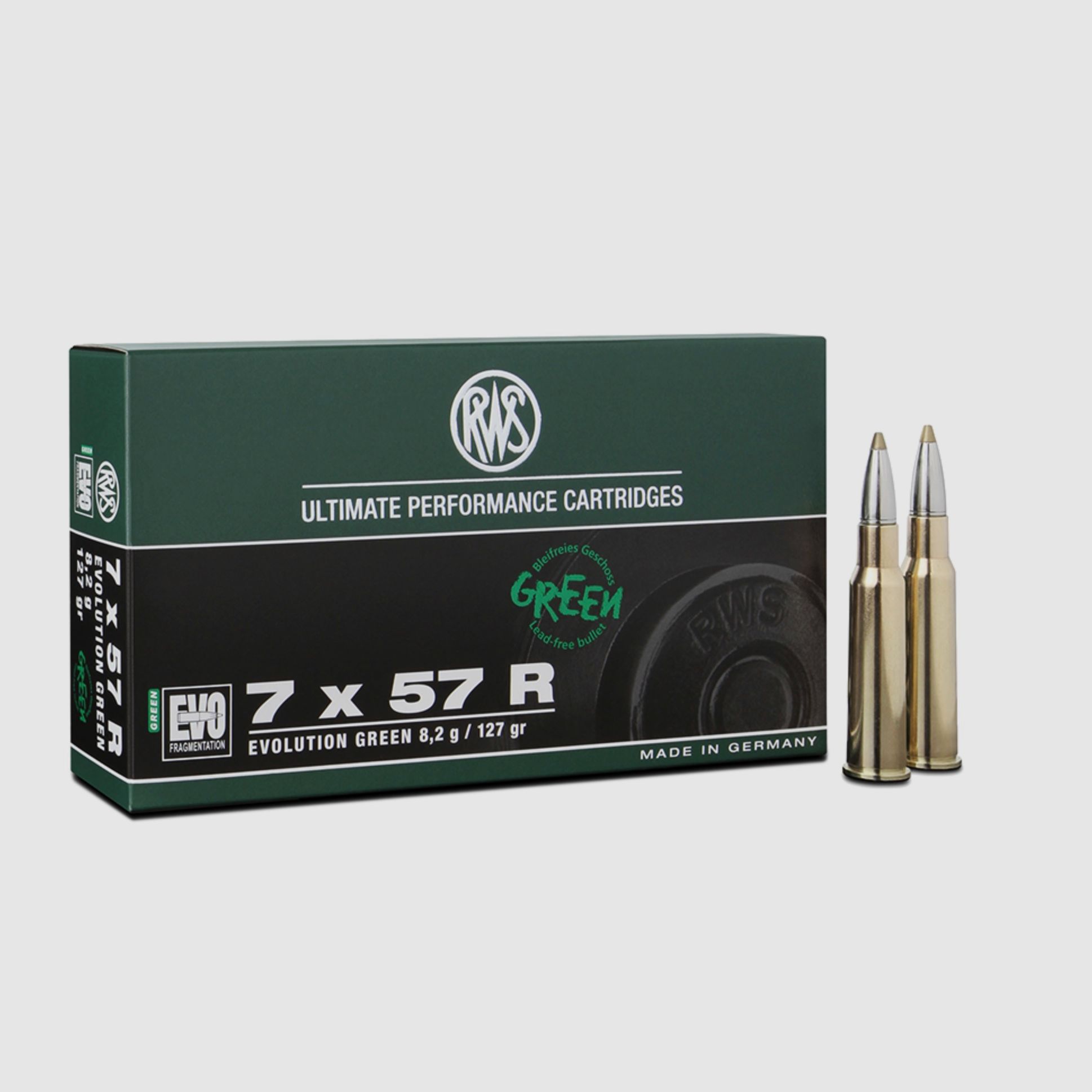 RWS 2318544 7x57 R Evo Green 8,2g/127grs. Munición de rifle sin plomo