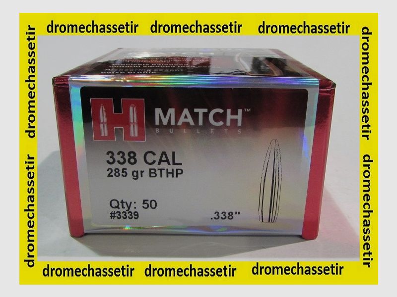 Box mit 50 Geschossen Hornady, Kal. 338, BTHP, 285 grains, Ref. 3339