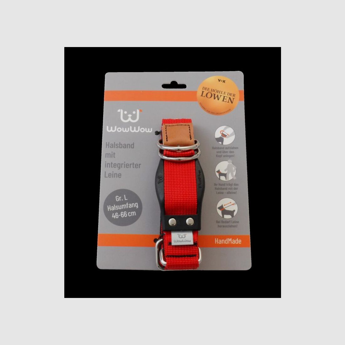 WowWow Hundehalsband mit integrierter Leine Rot