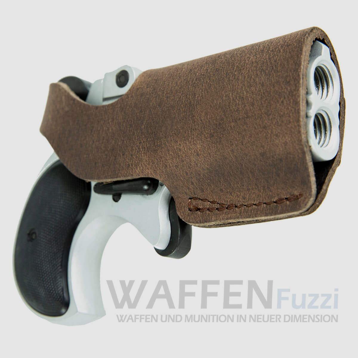 Leather belt holster for Derringer made of brown leather