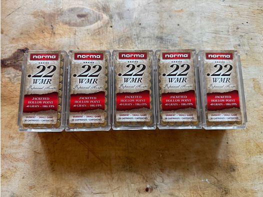 213 schoten munitie Norma .22 WMR 40grn JHP