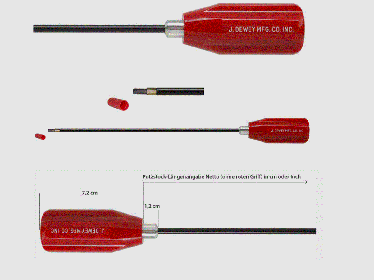 DEWEY Putzstock .22 (FINO A 6,5 MM) (INCL. PUNTA IN BRASS E ADATTATORE), 30cm
