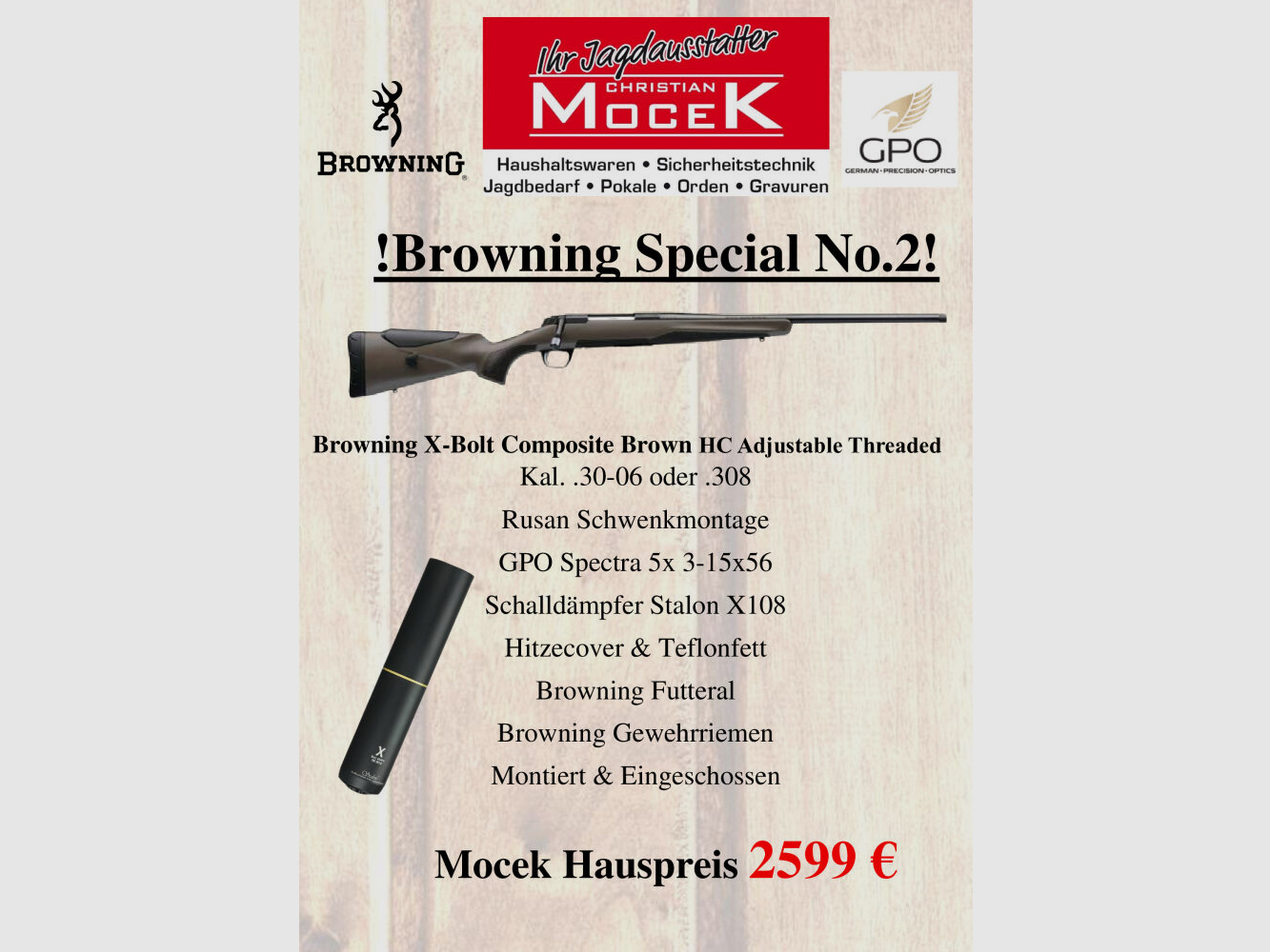 Browning X-Bolt Composite Brown HC Regulowany Z Gwintem, z GPO Spectra 5x 3-15x56