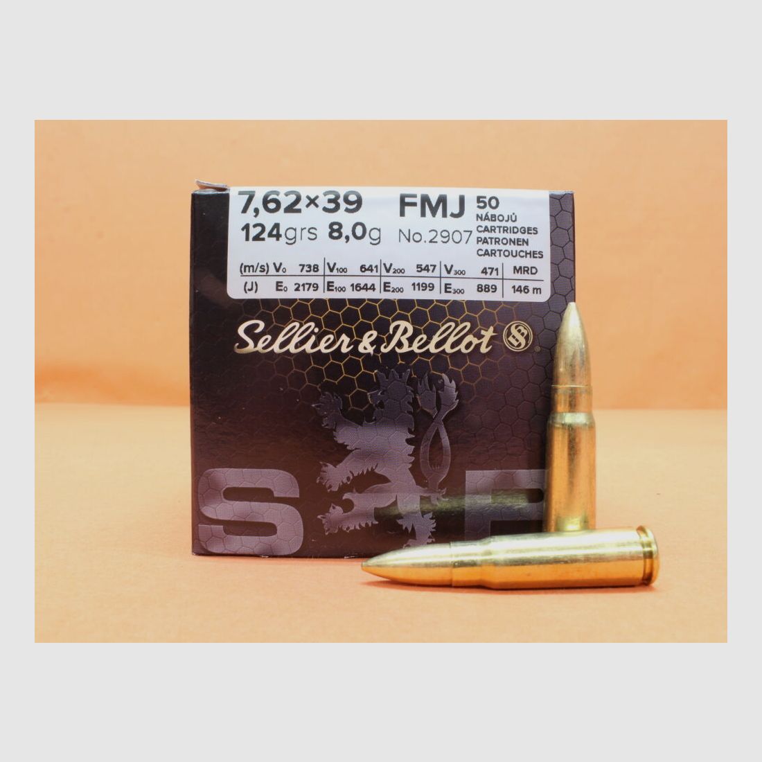 Sellier & Bellot Patrone 7,62x39 S&B/ Sellier&Bellot 123grs FMJ (2907) VE 50 Patronen/ 8,0g Vollmantel