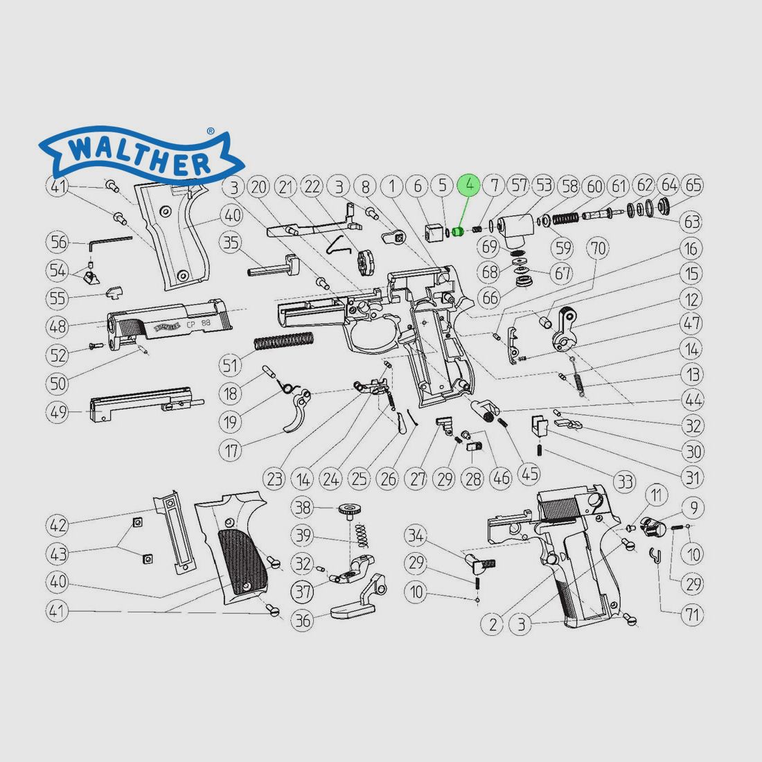 VentilabschlussdĂĽse fĂĽr CO2 Pistole Walther CP88, Ersatzteil