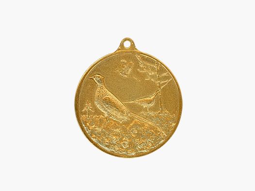 Jagdmedaille Fasan Gold - 40 mm mit Ring & Öse vergoldet