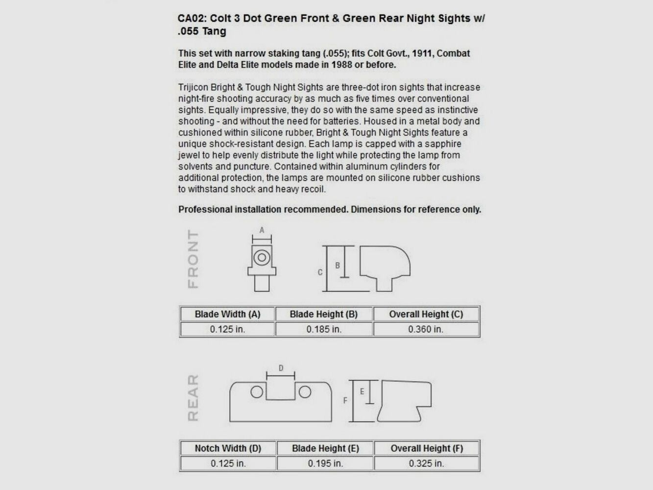 Trijicon N-Visierset 3-D Grün Colt 1911