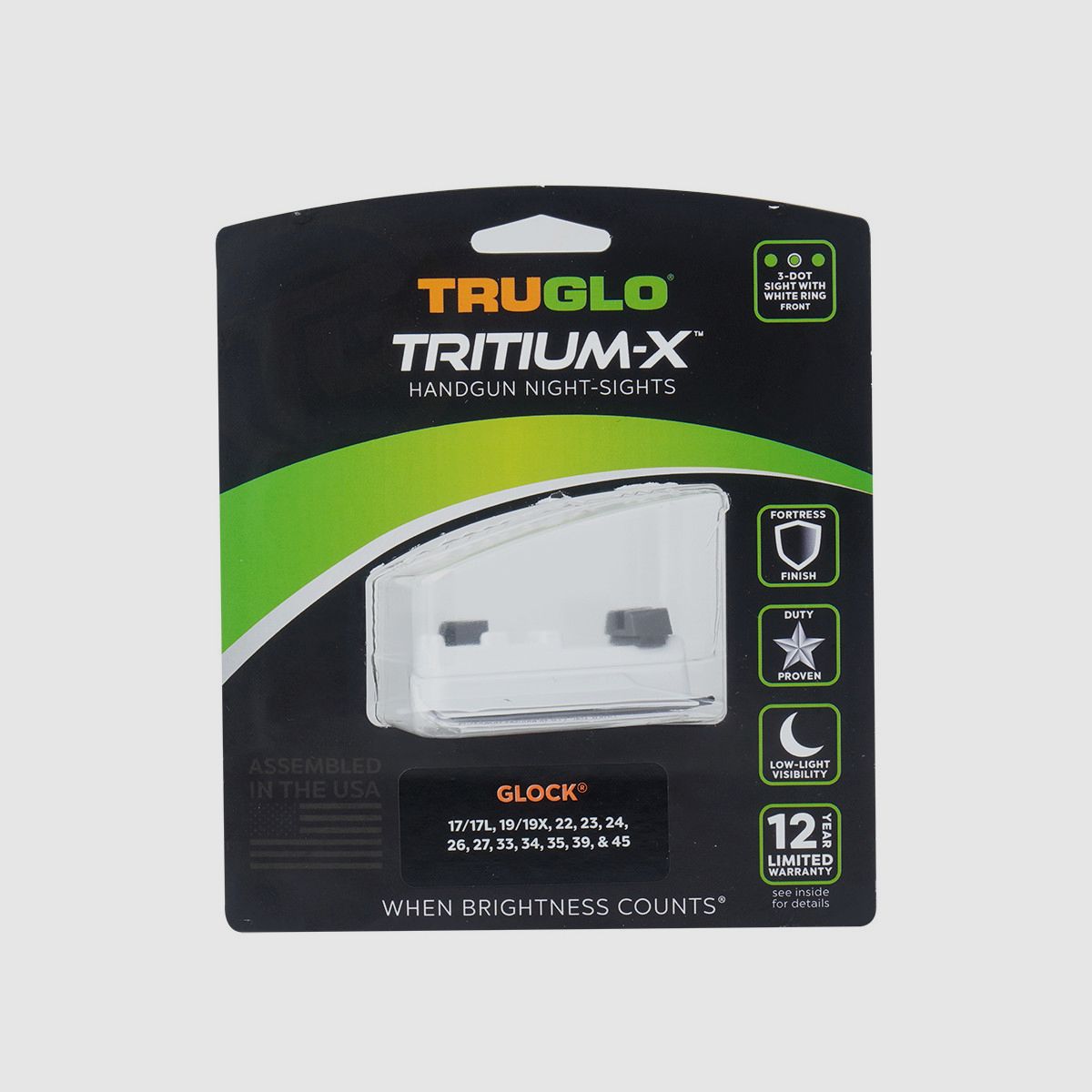 TruGlo – Tritium-X-vizieren – Glock 17/19 – laag – witte rand – TG231G1XW, afbeelding 3 van 3