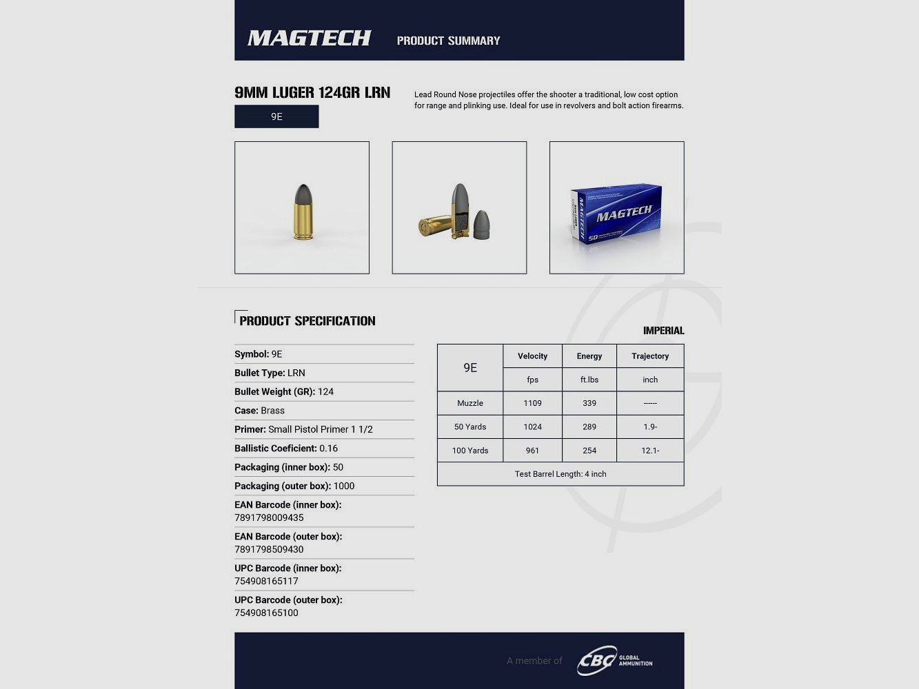 MAGTECH PATRONEN 9MM LUGER 147GR JHP SUBSONIC x 500, Bild 3 von 3