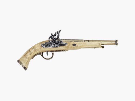 Pistola decorativa a pietra focaia in ottica avorio