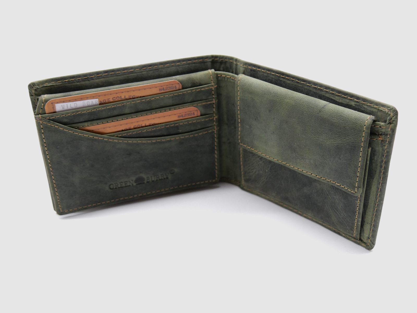 Greenburry Leder Geldbörse olive Vintage Animal Collection Keiler stag 1705-wildboar-30