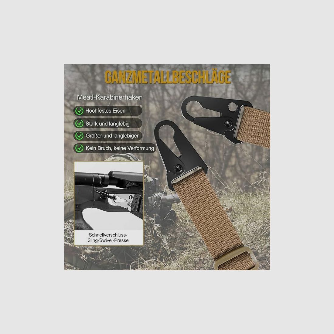 SNS 2 Punktowy Pasek do Karabinu, Tan QD + Hak HK