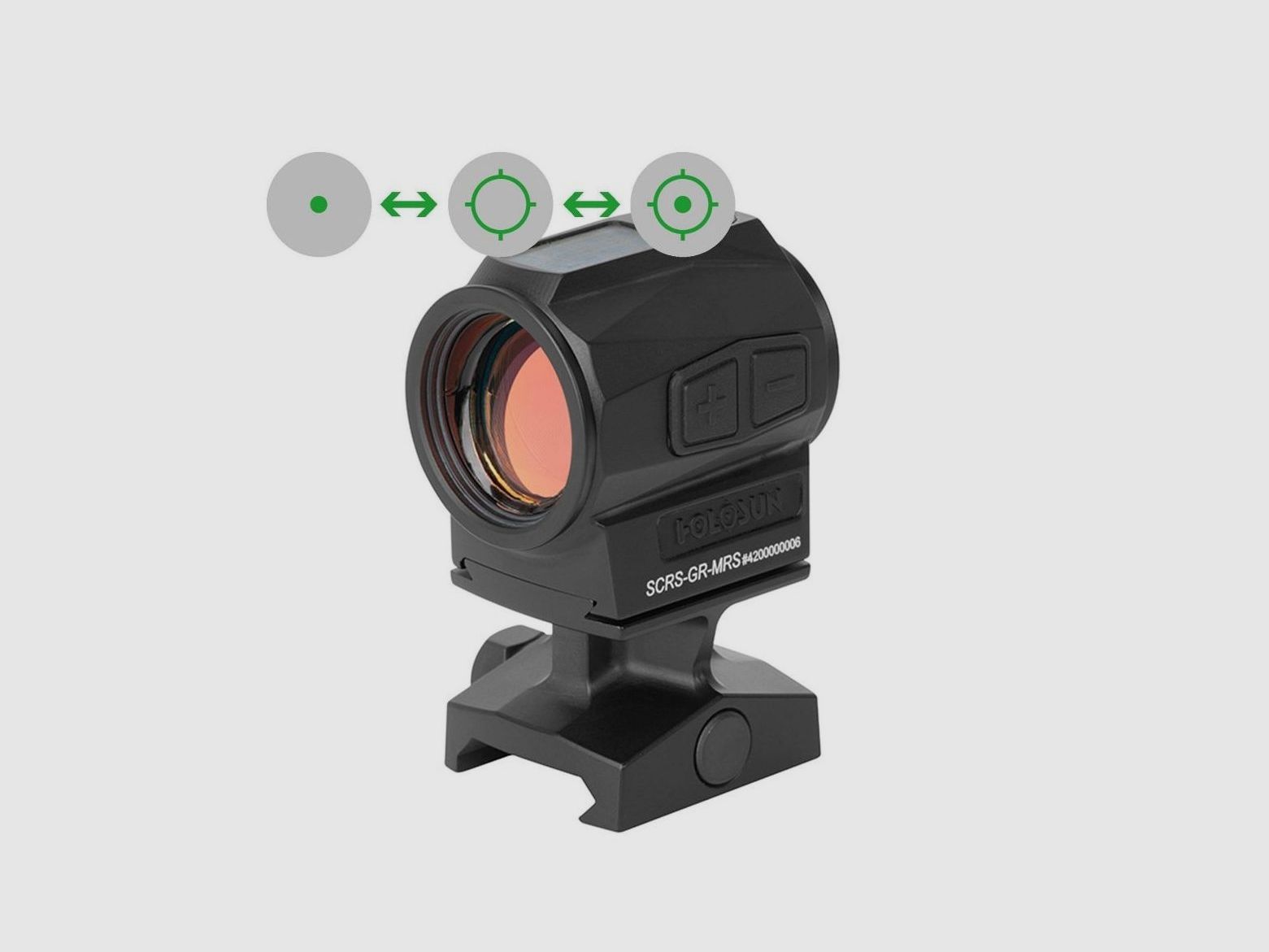 Reflexvisier Holosun, SCRS-GR-MRS, schwarz, 2 MOA Green-Dot & 65 MOA Ring, für Langwaffe