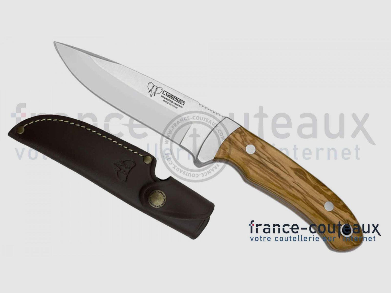 Jagdmesser Cudeman mit Olivenholzgriff und Lederetui, Bild 2 von 2