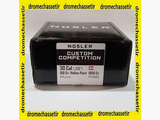 carton 1000 ogives Nosler cal 0.308 HPBT custom Competition 168 grains 65934