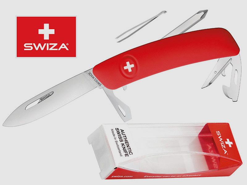 SWIZA Schweizer Messer D04, rot, Edelstahl 440, 11 Funktionen, Kreuzschlitzdreher, Multi-Tool