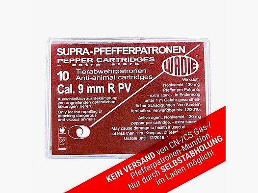 Wadie Supra cartuchos de pimienta R PV - 120mg NV en calibre 9mm