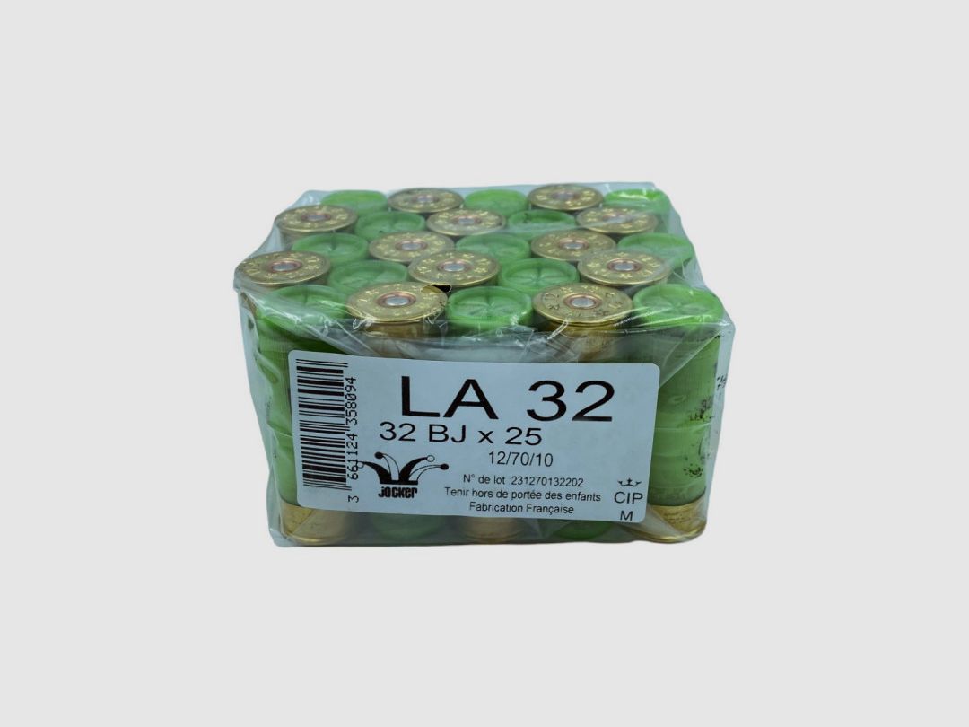 BOX OF 25 CARTRIDGES JOCKER LA32 32G WAD CUP CAL.12/70 LEAD 7 1/2