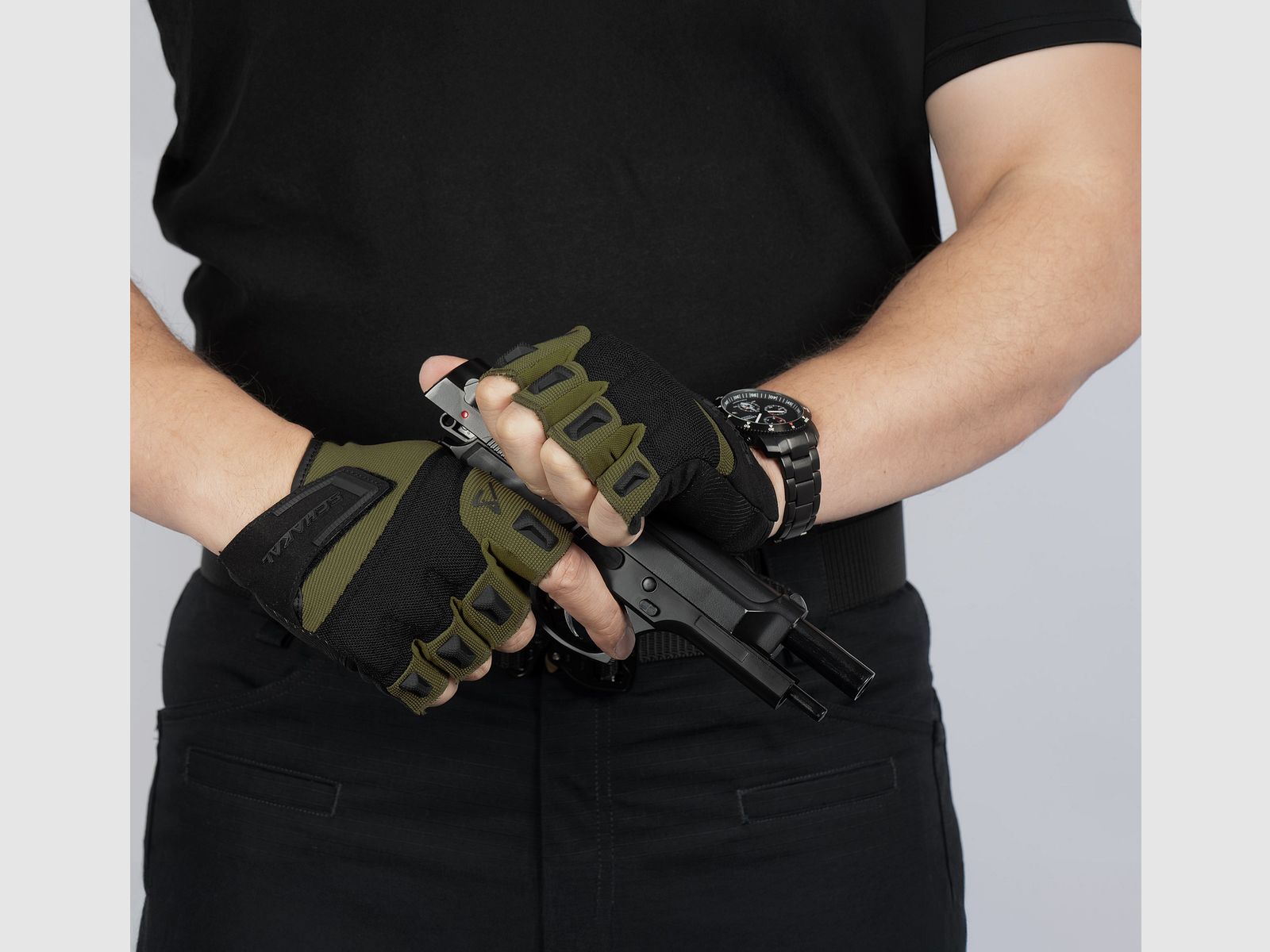 Rękawiczki taktyczne ACE Schakal Outdoor kolor Oliwkowy bezpalcowe, zdjęcie 4 z 11