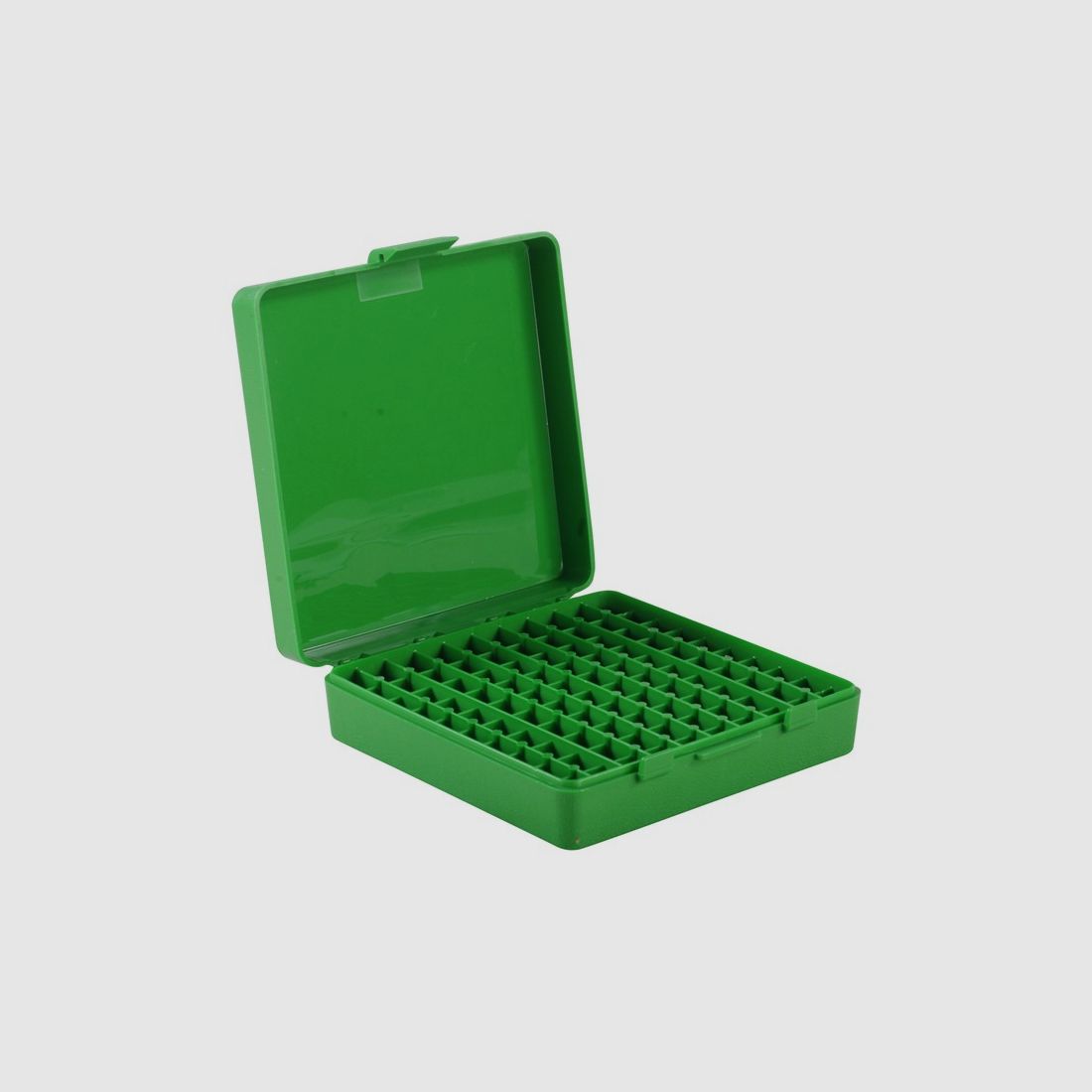 MTM scatola per cartucce P-100-9-10 verde con coperchio a ribalta per 100 cartucce 9mm e altro.