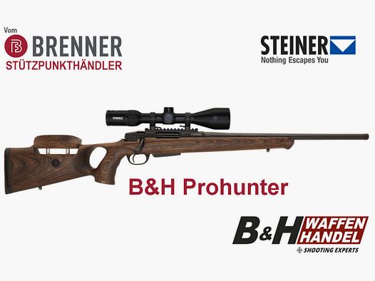 Brenner Komplettpaket: BR20 B&H Prohunter Lochschaft mit Verstellung inkl. Steiner 3-12x56 fertig montiert Jagdbüchse