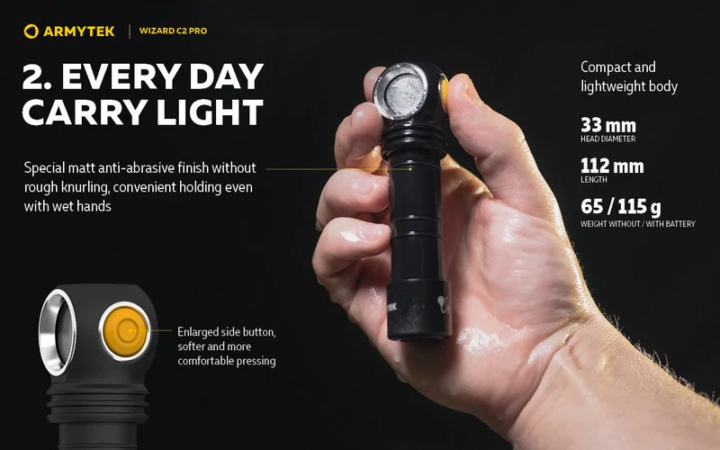 LAMPE ARMYTEK Wizard C2 Pro Magnet USB – 2500 Lumen Wit, afbeelding 7 van 21