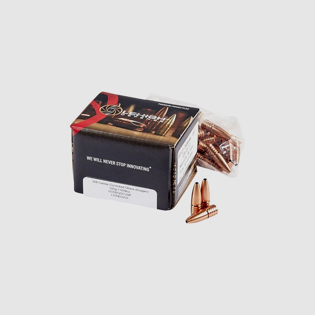 LEHIGH DEFENSE HIGH VELOCITY GESCHOSSE LEHIGH DEFENSE CONTROLLED CHAOS 30 KALIBER (0.308″) SCHP 125GR 50/BOX, Bild 2 von 2