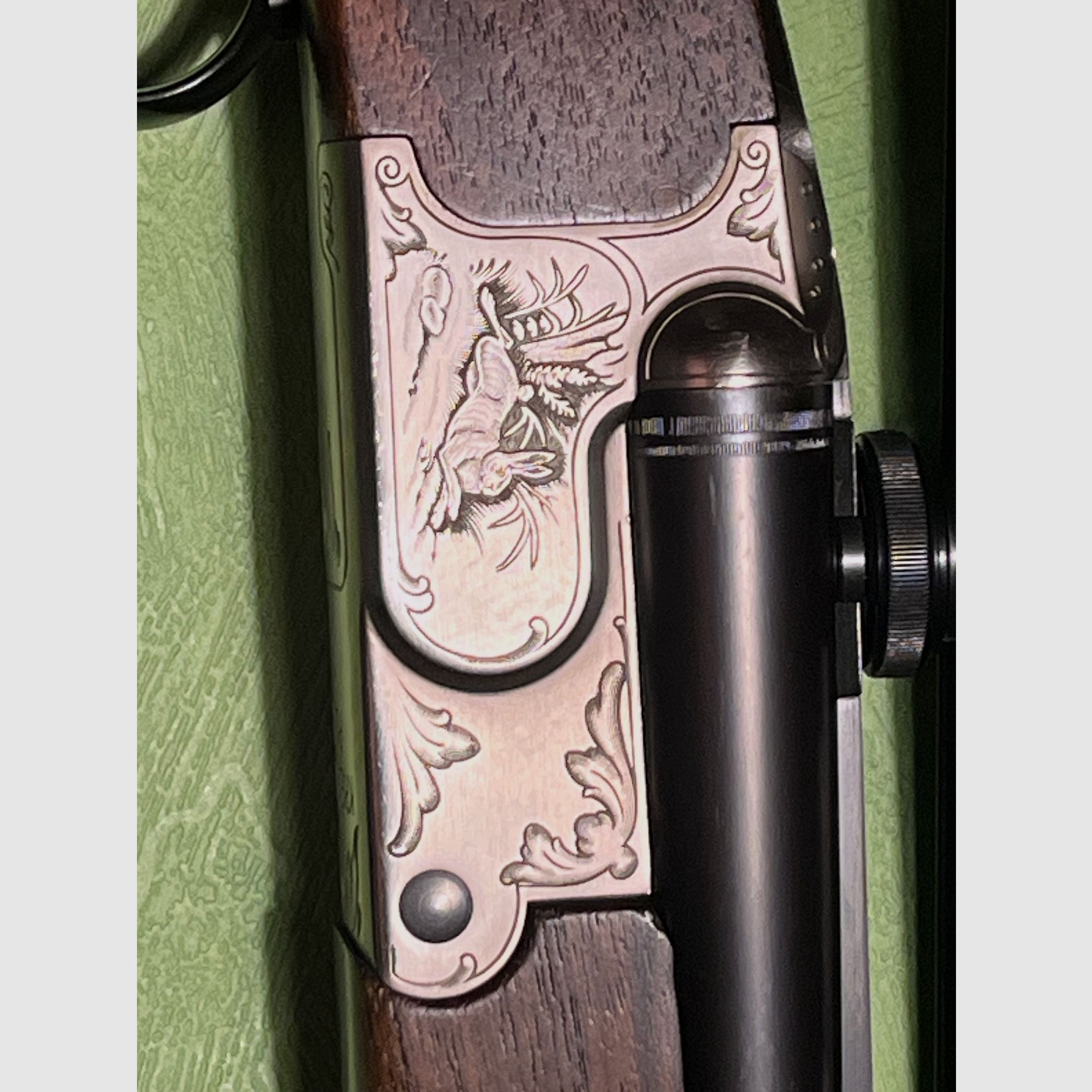 Krieghoff Plus Drilling mit 2 Schloss Handsp. im Kaliber 20/76,7x65R,.22 Hornet von vorne verstellbarer E Lauf, Zeiss HT 3-12x56 L.abs. 60 auf Schwenkmontage u. höhenverstellbare Schaftrücken